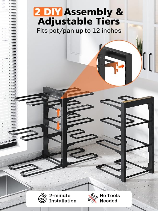 MUDEELA 8-Tier Pots and Pans Organizer under Cabinet, 15.83" Height Heavy Duty - Image 6