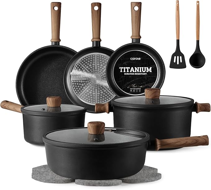 CAROTE Nonstick Pots and Pans, Induction Titanium Cookware Set 16pcs Kitchen by CAROTE