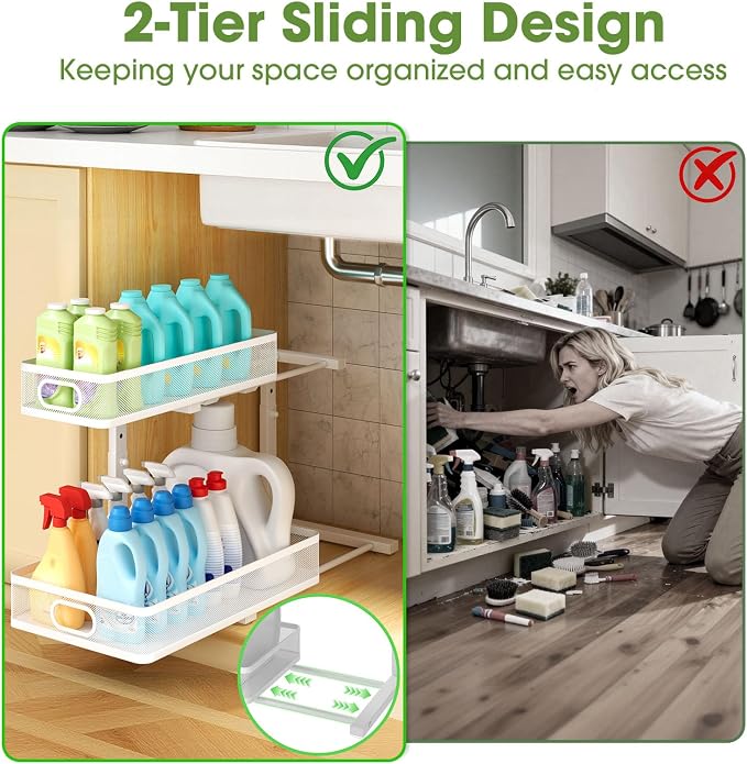 Under Sink Organizer 4-Pack, Metal 2-Tier Pull-Out Cabinet Shelf - Image 4