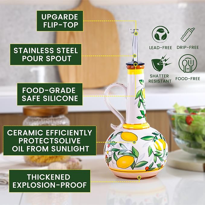 Ceramic Olive Oil Dispenser Bottle – 18.3 oz Oil Cruet - Image 4