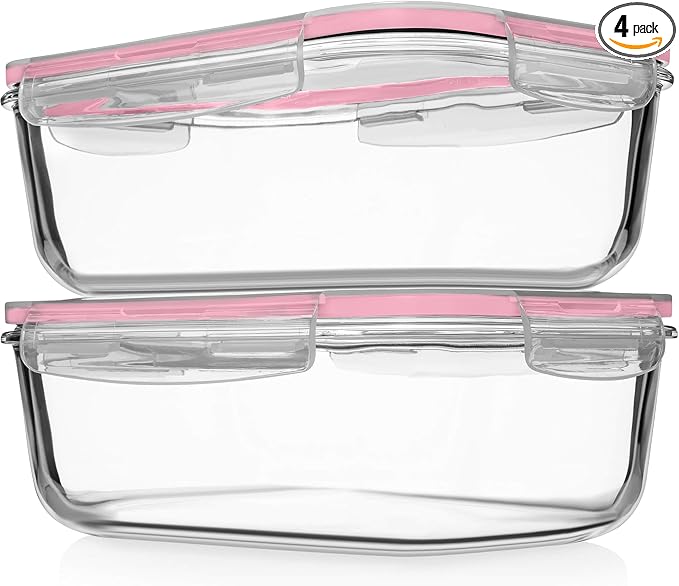Razab 4 PC 1860ml / 63 Oz / 8 Cups Large Glass Food Storage Containers by RazabHomeGoods