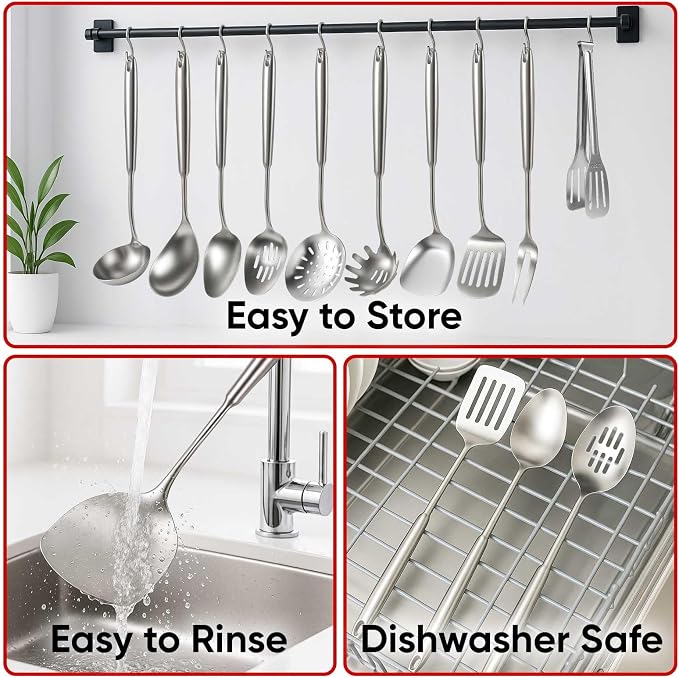 Newness 10 Pcs Cooking Utensils Set, 304 Stainless Steel Kitchen Utensils Set - Image 7