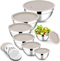 E-far Mixing Bowls with Lids Set, 7-Piece Stainless Steel Metal Mixing Bowls by E-far