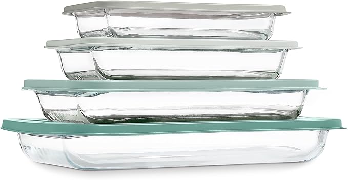 COOK WITH COLOR 8-Piece Deep Glass Baking Dish Set with Plastic Lids – by CookwithColor