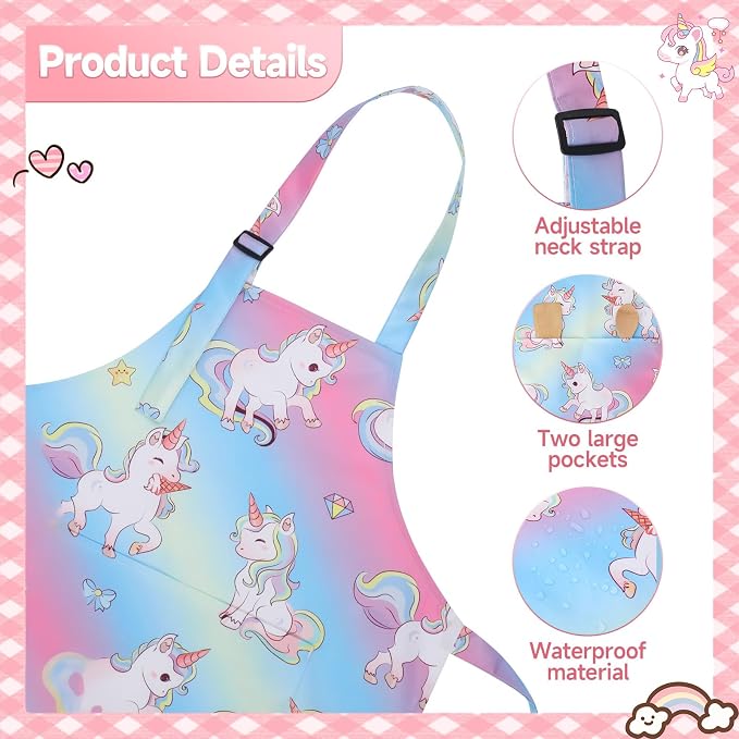 2 Pack Kids Apron, Cute Cooking Aprons, Waterproof Art Apron - Image 3