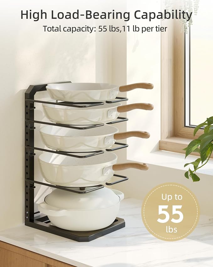 Pots and Pans Organizer under Cabinet, 5 Adjustable Tiers Heavy-Duty Pan Pot - Image 3