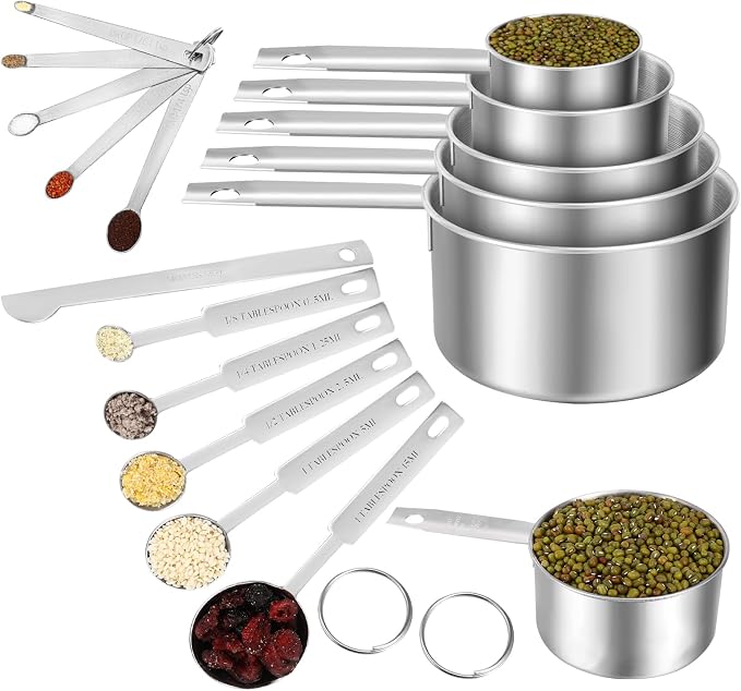 Measuring Cups and Spoons Set of 16, 5 Nesting Metal Measuring Cups and 5 - Image 2