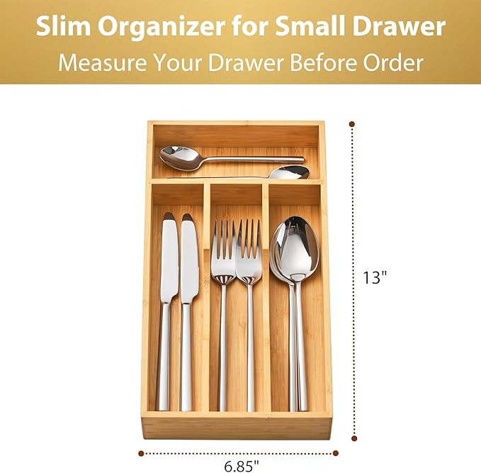 Umilife Bamboo Kitchen Drawer Organizer, 7 Inch Silverware Utensils Tray Holder - Image 5