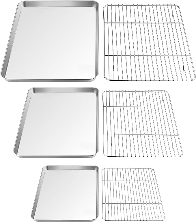 TeamFar Baking Sheet with Rack Set, 16/12.5/9 Inch Stainless Steel Cookie by TeamFar