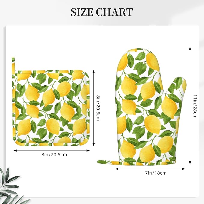 Lemon Oven Mitts and Pot Holders Sets of 4, Resistant Hot Pads - Image 3