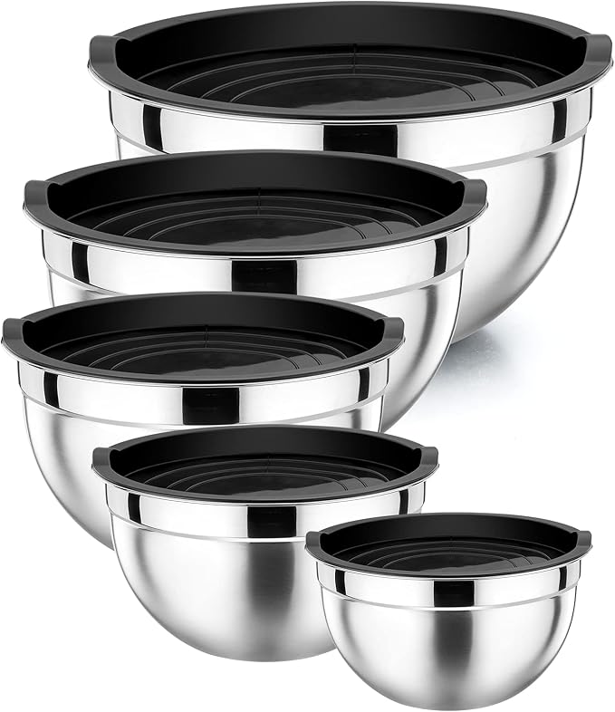 P&P CHEF Mixing Bowls with Airtight Lids Set of 5, 10-Piece Stainless Steel by PPCHEF