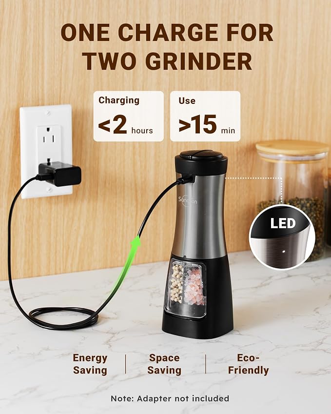 Sangcon Electric Salt and Pepper Grinder Set Shakers 2 IN 1 - Image 3