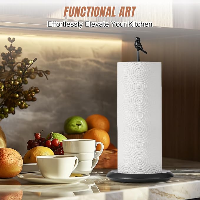 Wooden Paper Towel Holder countertop, Stylish Bird Shaped, Solid Wood Base&Iron - Image 4