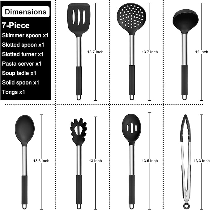E-far Silicone Cooking Utensils Set, Slotted Turner, Soup Ladle, Pasta Server - Image 2