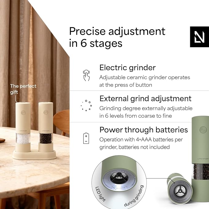 LARS NYSØM Electric Salt and Pepper Grinder Set I Automatic Salt and Pepper - Image 2