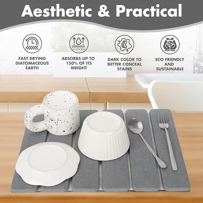 Stone Dish Drying Mat for Kitchen Counter, Eco-friendly, Instant Drying Pad - Image 2