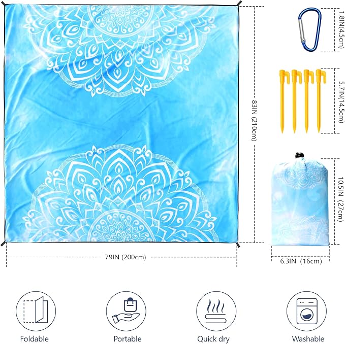 WIWIGO Beach Blanket Waterproof Sandproof Beach Mat 79" X 83"/10'x9'for 2-8 - Image 2
