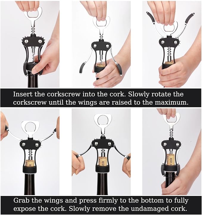 KORCCI Wine Opener, Heavy-Duty Zinc Alloy Wing Corkscrew, Premium Beer Bottle - Image 6