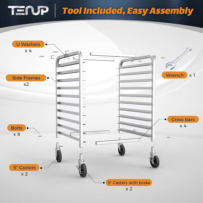 TenUp 10-Tier NSF Aluminum Sheet Pan Rack, Commercial Bakery Cooling & Storage - Image 3