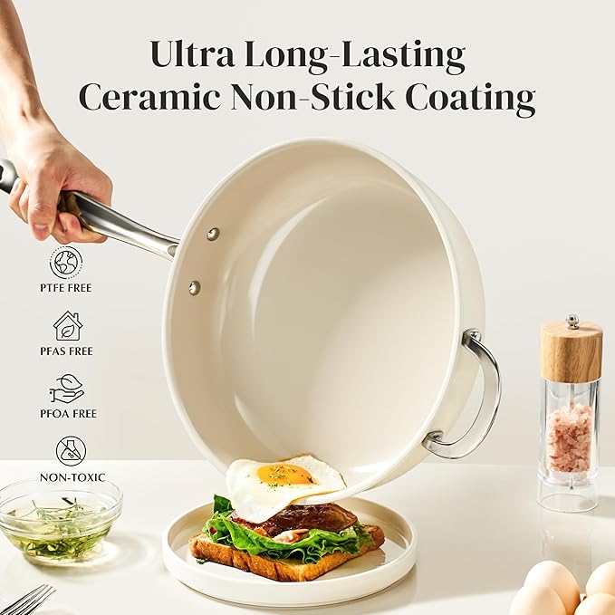 Redchef Ceramic Saute Pan with Lid, Nonstick Deep Frying Pan, 5QT Jumbo Cooker - Image 5