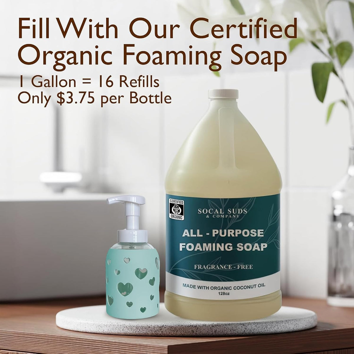 SoCal Suds & Company Foaming Hand Soap Dispenser Glass, Sea Glass, 8oz