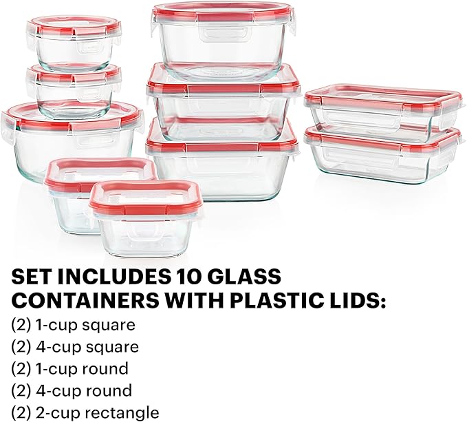 Pyrex Freshlock Mixed Sized Airtight Glass Food Storage Container Set, Non Toxic - Image 3