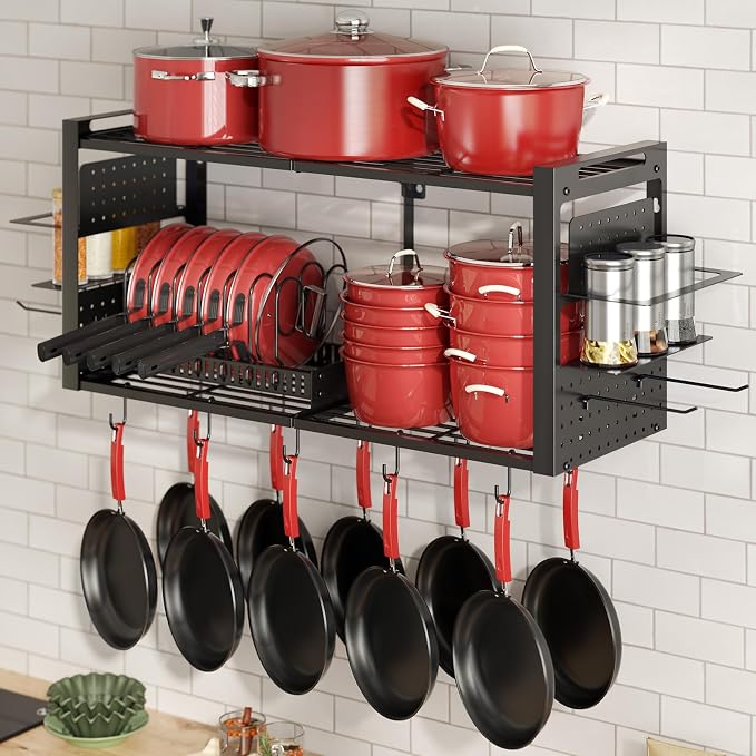 31 Inch Pot Rack Wall Mounted，3 in 1 Pots and Pans Organizer by FREEXPLOYER