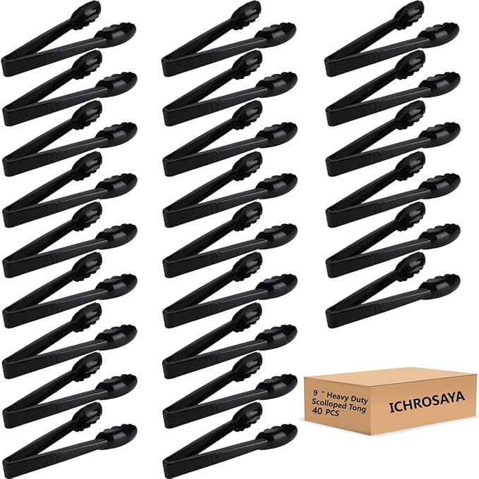 40 Pieces Plastic Salad Tongs, 9 Inch Disposable Utensils Set, Heavy Duty by ICHROSAYA