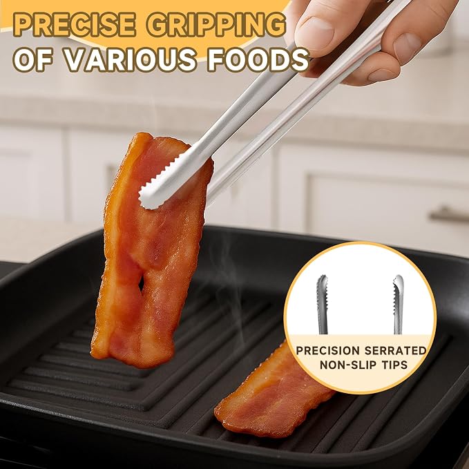 Precision Serrated Non-Slip Tips Cooking Tongs 2 pcs, Stainless Steel Kitchen - Image 3