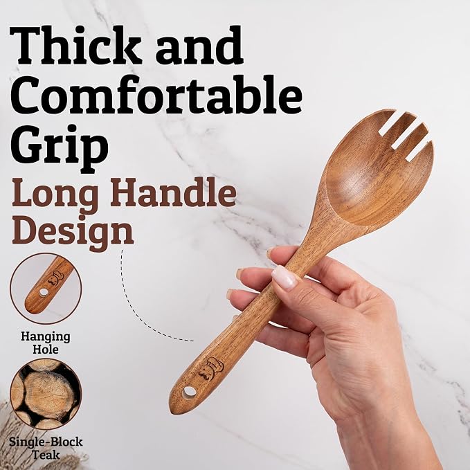 PriorityChef Premium Wooden Salad Servers - Image 3