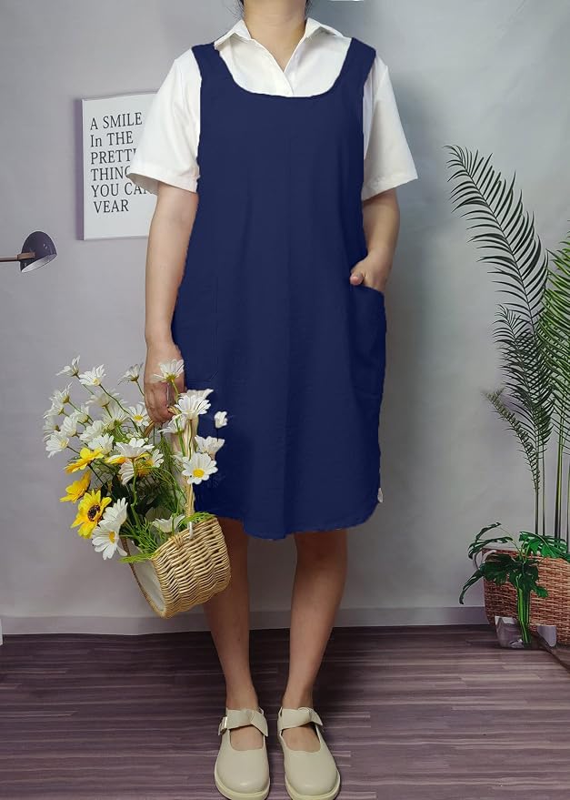 Cotton Cross Back Aprons Solid Color Cooking Kitchen Garden Smock - Image 5