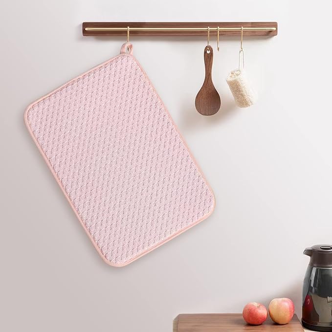 Pink Dish Drying Mats for Kitchen Counter, 2 Pack Dish Drying Mat Drying Pad - Image 6