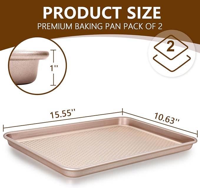 Wildone Baking Sheet Pan Set, Honeycomb Embossed Nonstick Baking Sheet 15x10 In - Image 2