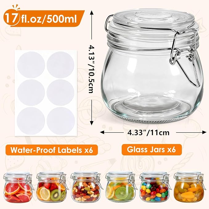 SKOCHE 17oz Glass Jars with Airtight Lids 6 Pack, Air Tight Glass Storage Jar - Image 4