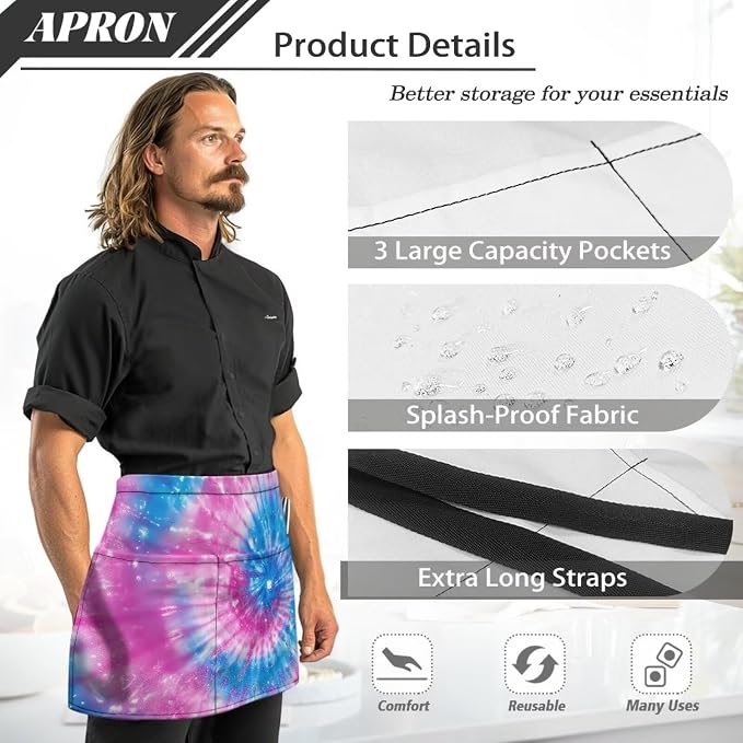 Server Apron with 3 Pockets, Waterproof Oil Waitress Waiter Half Apron - Image 7