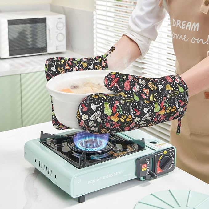 Fresh Mushroom Oven Mitts and Pot Holders Sets of 4, Resistant Hot Pads - Image 7