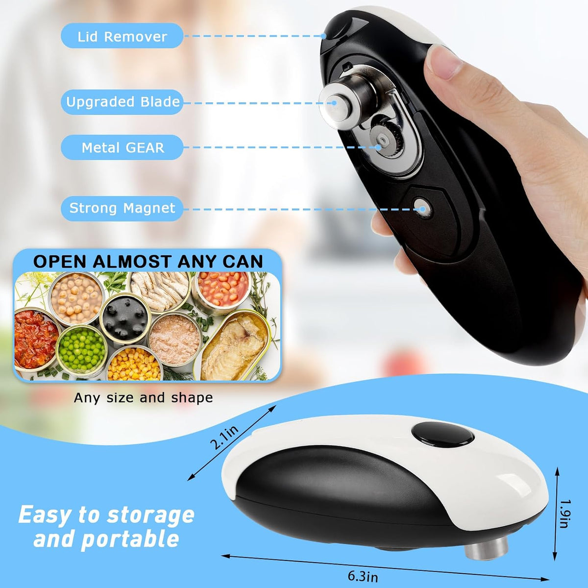 One-Touch Rechargeable Electric Can Opener - Hands-Free Automatic