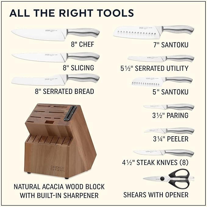 Chicago Cutlery Insignia Steel Kitchen Knife Block Set & Built-In Sharpener - Image 2