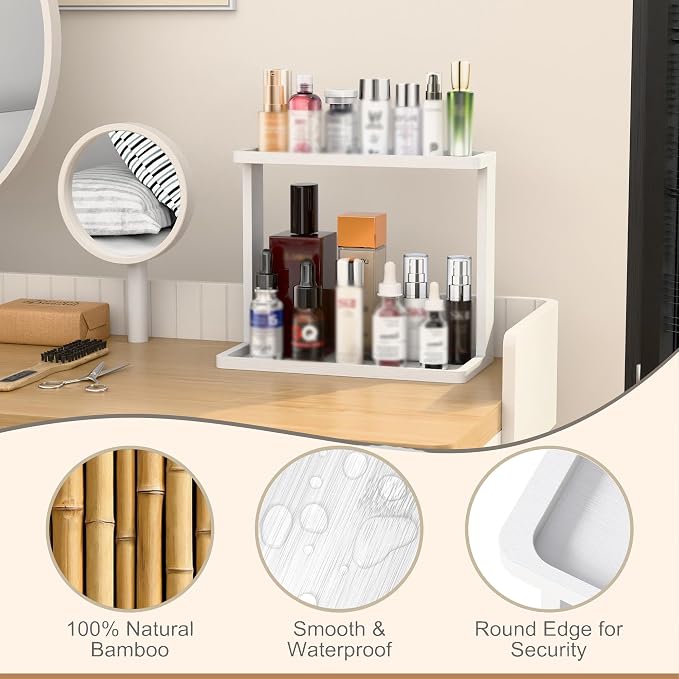 PEKER Bamboo Bathroom Organizer Countertop – Small Vanity Storage Shelf - Image 6