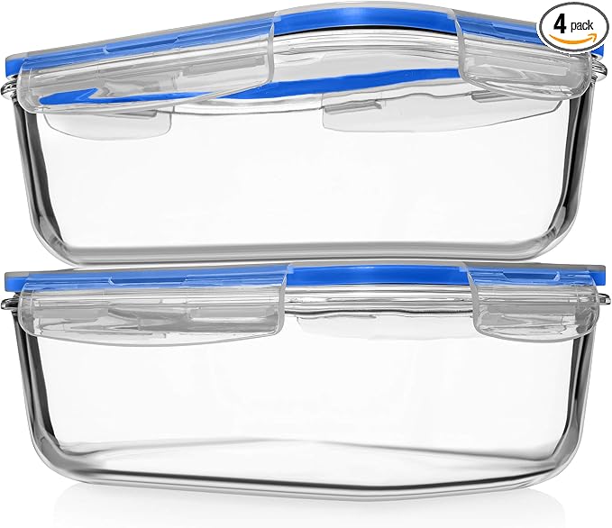 Razab 4 PC 1860ml / 63 Oz / 8 Cups Large Glass Food Storage Containers by RazabHomeGoods
