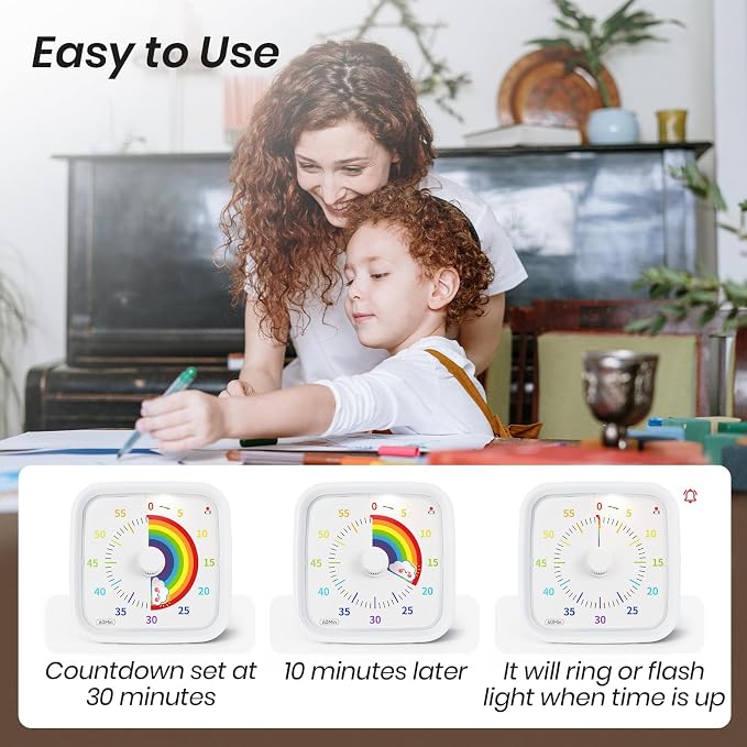 Yunbaoit Visual Timer with Protective Case, Rainbow Disk 60 Minute Countdown - Image 3