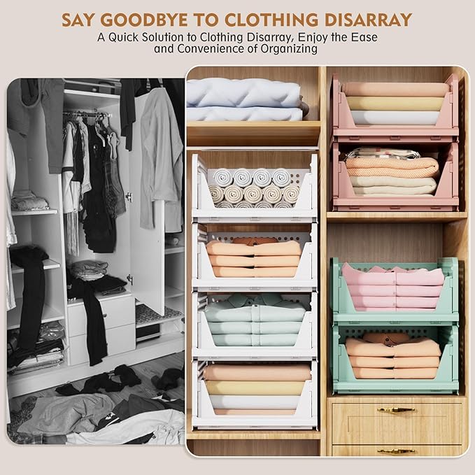 SNSLXH 8 Pack Stackable Closet Storage Bins, Space-Saving Wardrobe Organizer - Image 8