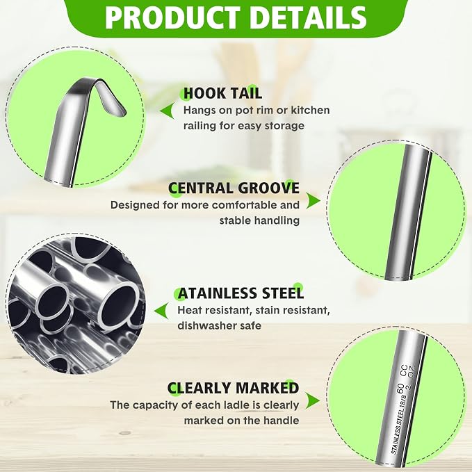 Potchen 10 Pcs Stainless Steel Soup Ladle Set Small Ladle Sturdy Long Handle - Image 3