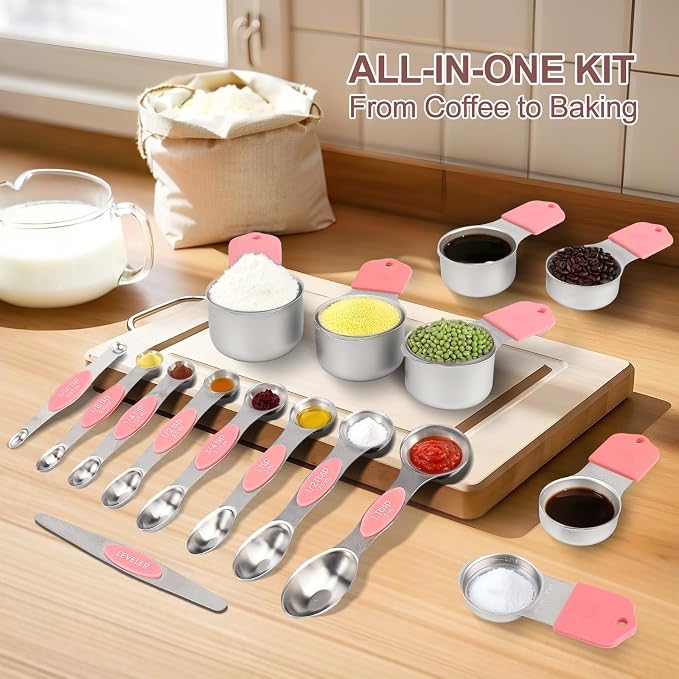 16-Piece Stainless Steel Measuring Cups and Spoons Set, Strong Magnetic Nesting - Image 7