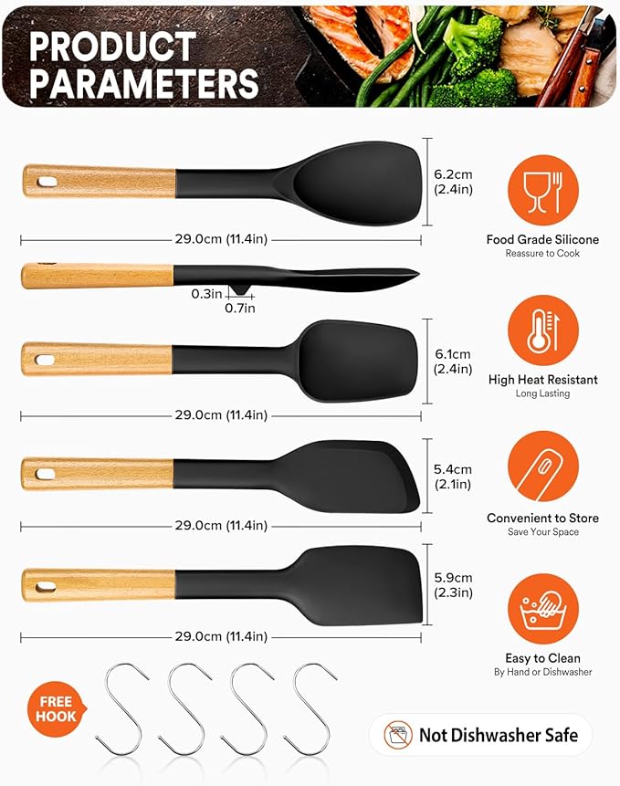 Silicone Spatula Spoon Set, and Spreading, Sturdy BPA-Free Matte Silicone - Image 2