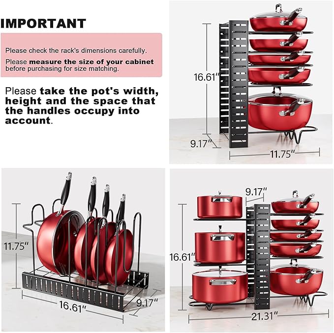 MUDEELA 8-Tier Pots and Pans Organizer under Cabinet, 16.61" Height Light Duty - Image 2