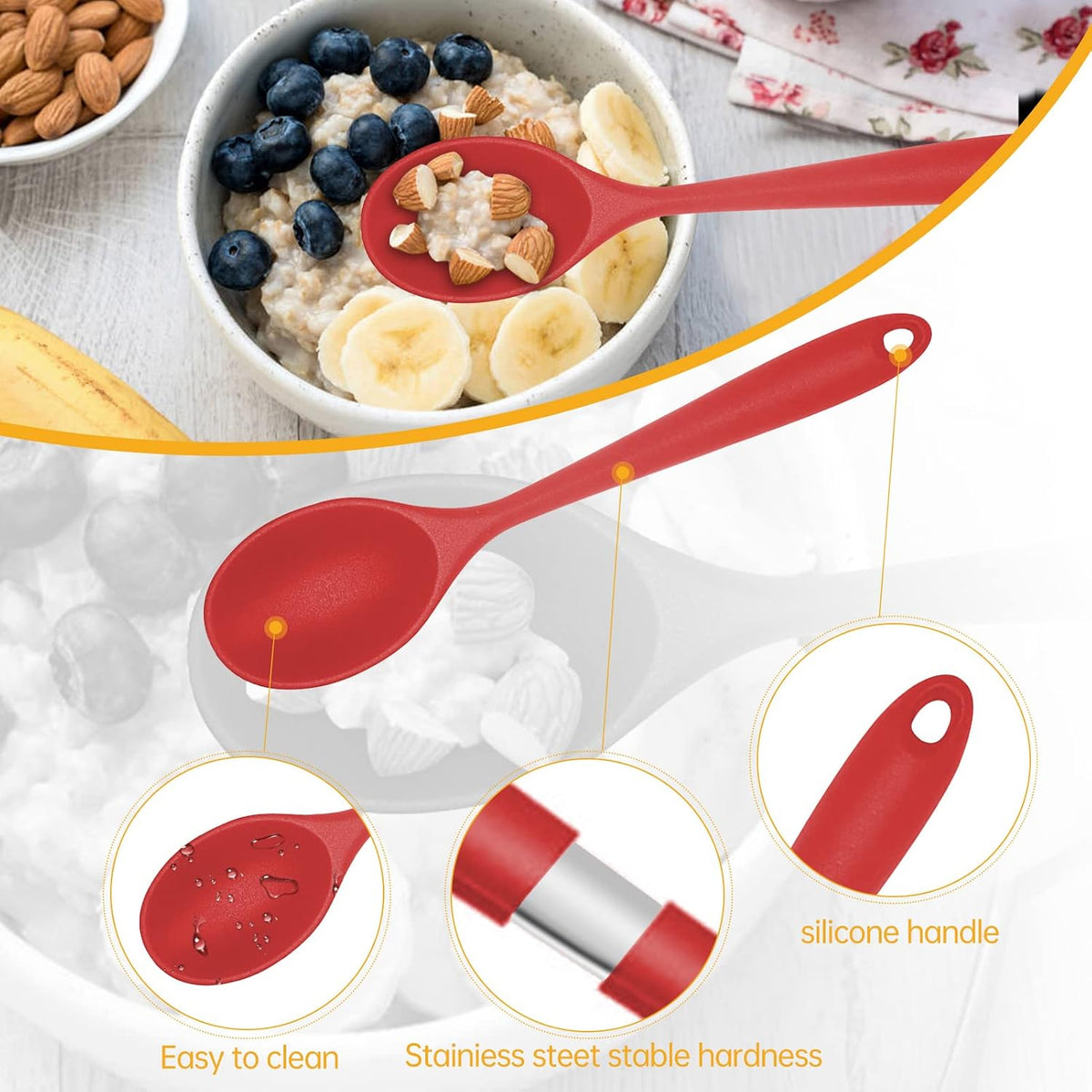 2 Pcs Silicone Nonstick Mixing Spoon, 10.6Inch Silicone Spoons for