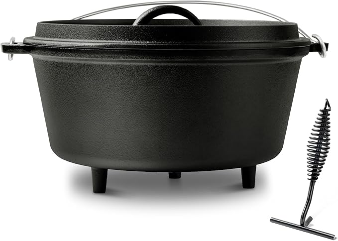 8QT Pre-Seasoned Cast Iron Camp Dutch Oven by Blingco
