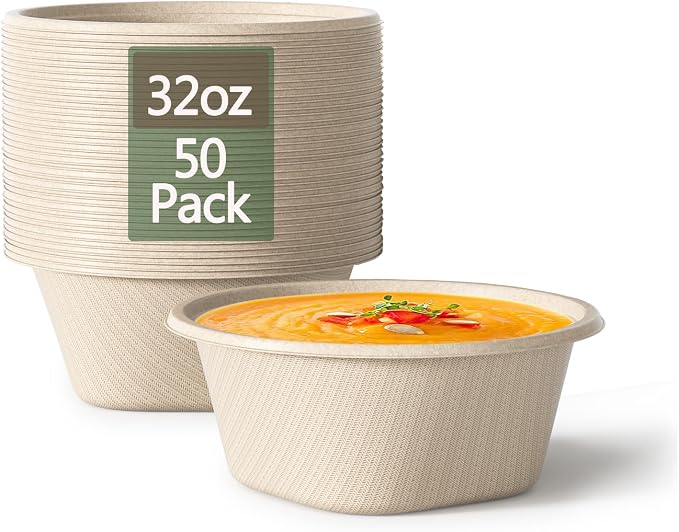 Homestockplus 32 Oz Deep Disposable Bowl, Paper Bowls Disposable Heavy Duty by Homestockplus