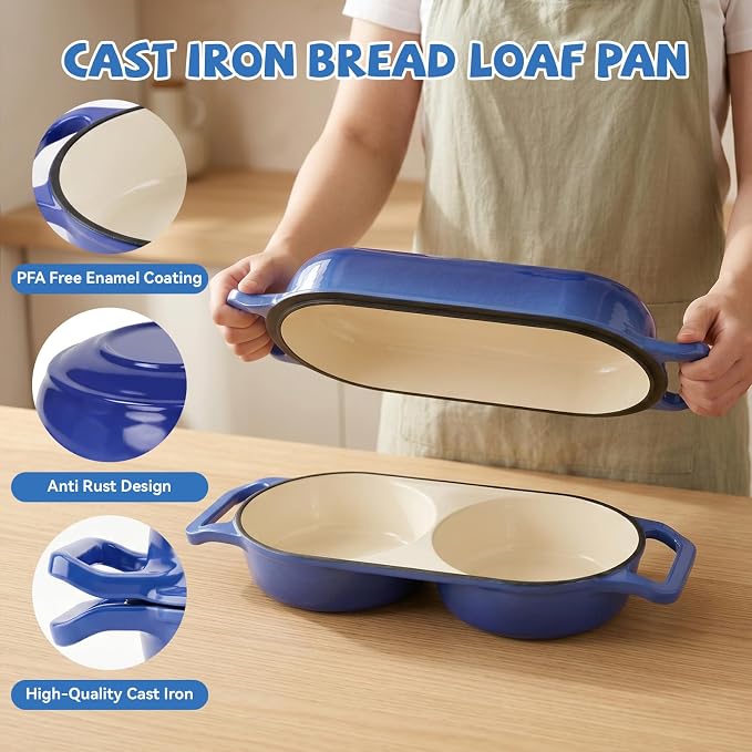 Double Dutch Oven Pot with Lid, Enameled Cast Iron Bread Loaf Pan, Dutch Oven - Image 6